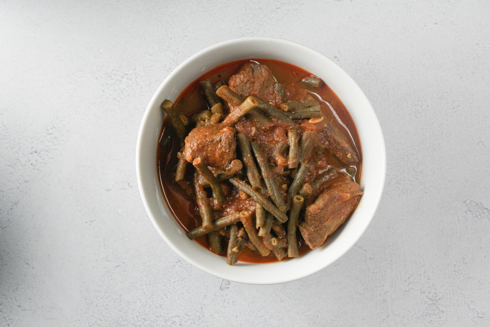 Long Green Bean Tomato Stew, closeup