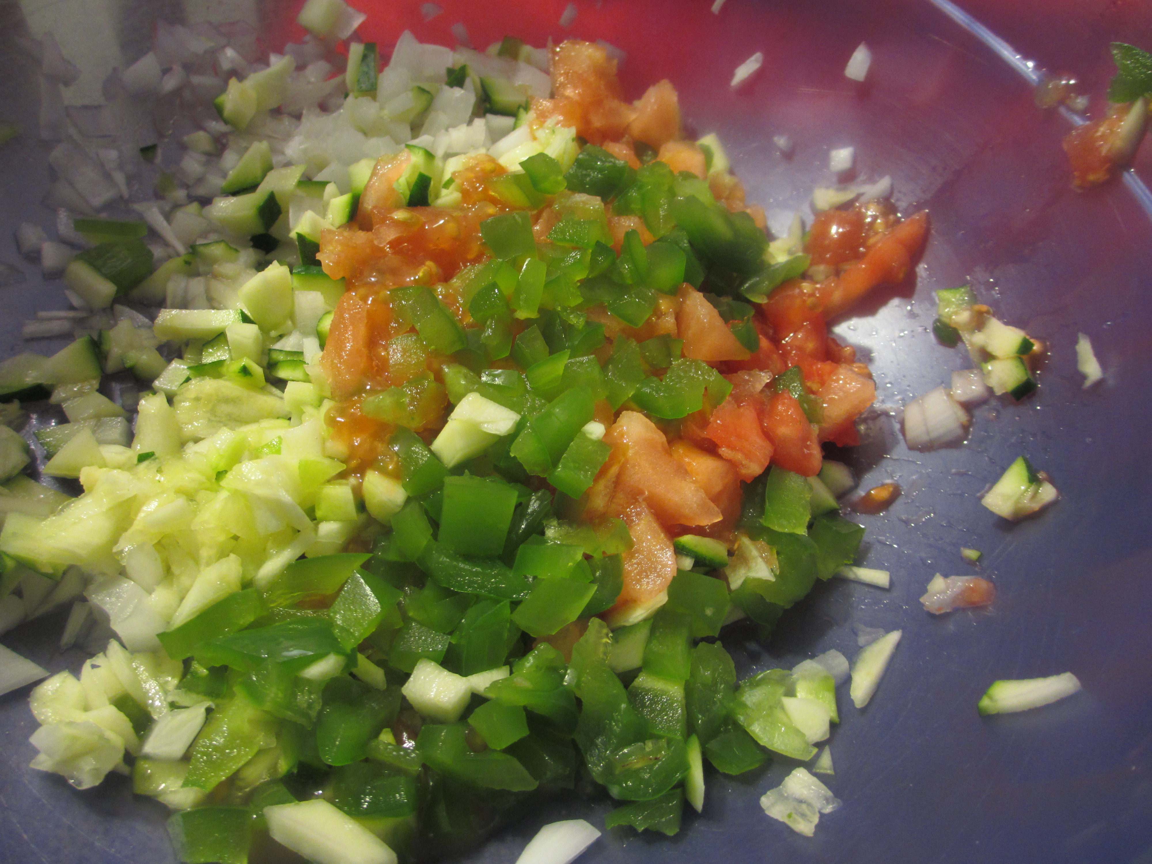 Chopped peppers, tomatoes, and zucchini