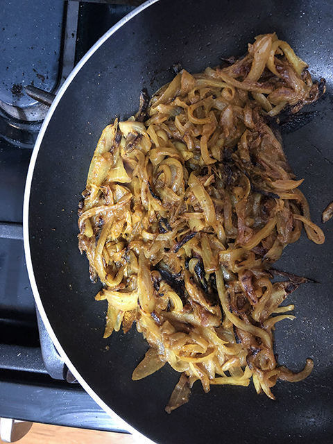 sliced onions cooked